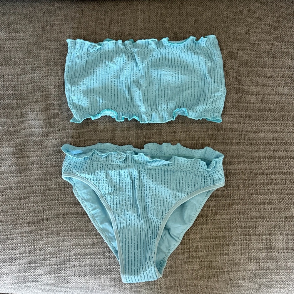 Urban Outfitters Light Blue Ruffle Bandeau Bikini Set